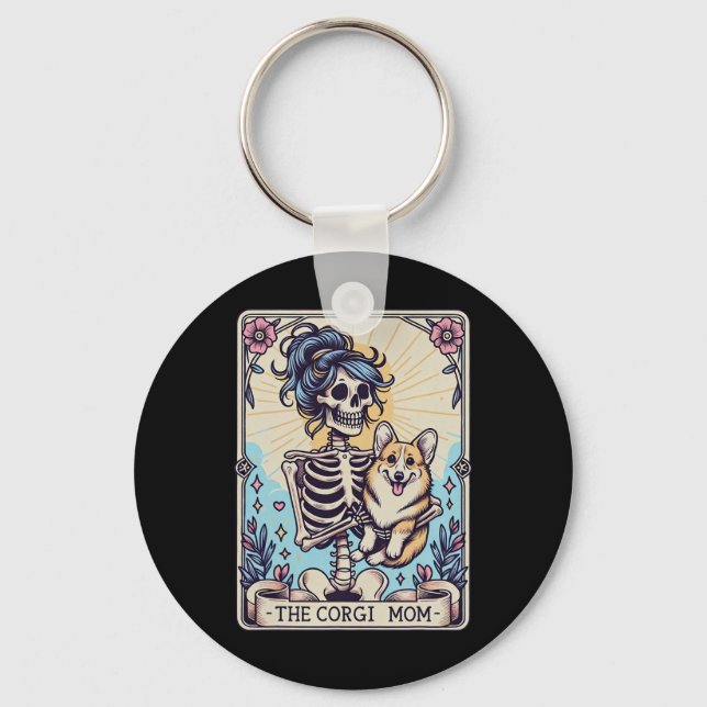 Retro Funny The Corgi Mum Tarot Card Skeleton Hall Key Ring (Front)