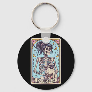Retro Funny The Pug Dog Mum Tarot Card Skeleton Ha Key Ring