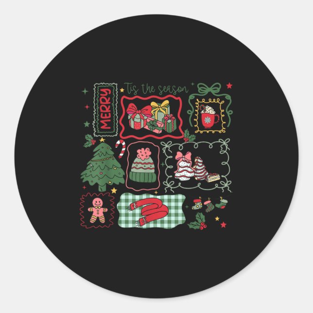 Retro Funny Tis The Season Christmas Doodle Cute X Classic Round Sticker (Front)