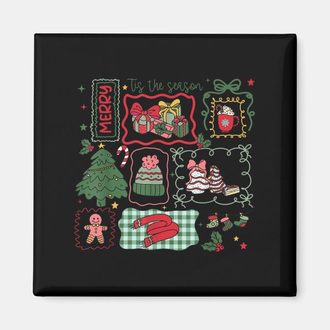 Retro Funny Tis The Season Christmas Doodle Cute X Magnet (Front)