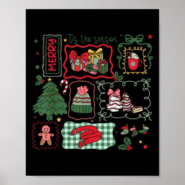 Retro Funny Tis The Season Christmas Doodle Cute X Poster (Front)