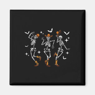 Retro Funny Western Dancing Skeleton Halloween Cow Magnet