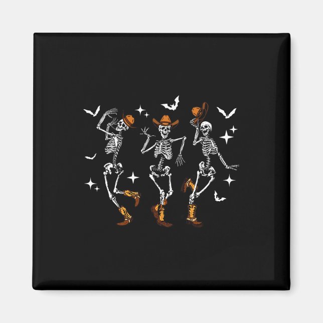 Retro Funny Western Dancing Skeleton Halloween Cow Magnet (Front)