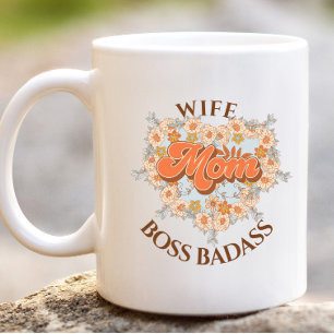 Retro Funny Wife Heart Mom Boss Badass  Gift Large Coffee Mug