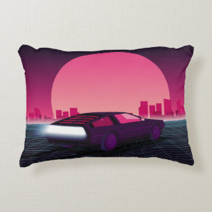 Retro future. 80s style sci-fi background with sup decorative cushion