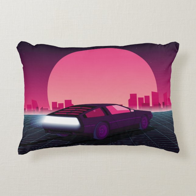 Retro future. 80s style sci-fi background with sup decorative cushion (Front)