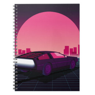 Retro future. 80s style sci-fi background with sup notebook