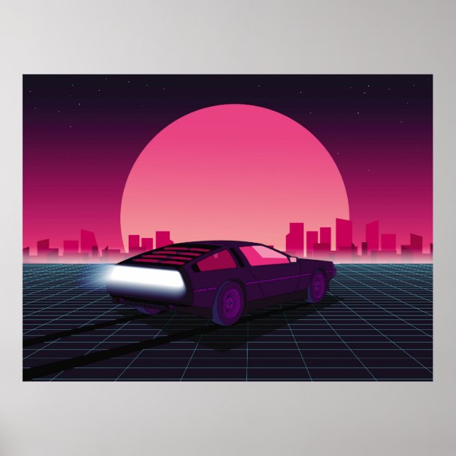 Retro future. 80s style sci-fi background with sup poster (Front)