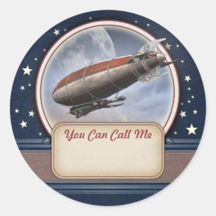 Retro Future Airship Name Tag Stickers