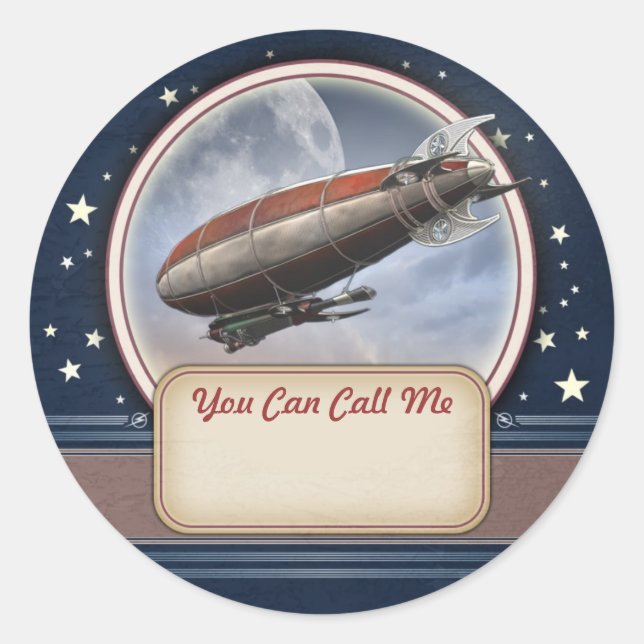Retro Future Airship Name Tag Stickers (Front)