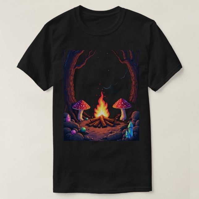 Retro Future Campfire Pixel Art Survival T-Shirt (Design Front)
