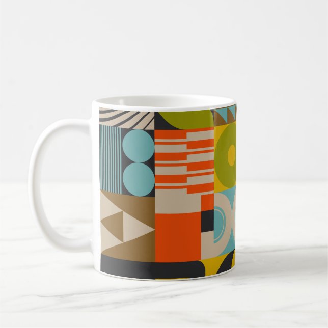 Retro future inspired artwork of abstract symbols  coffee mug (Left)