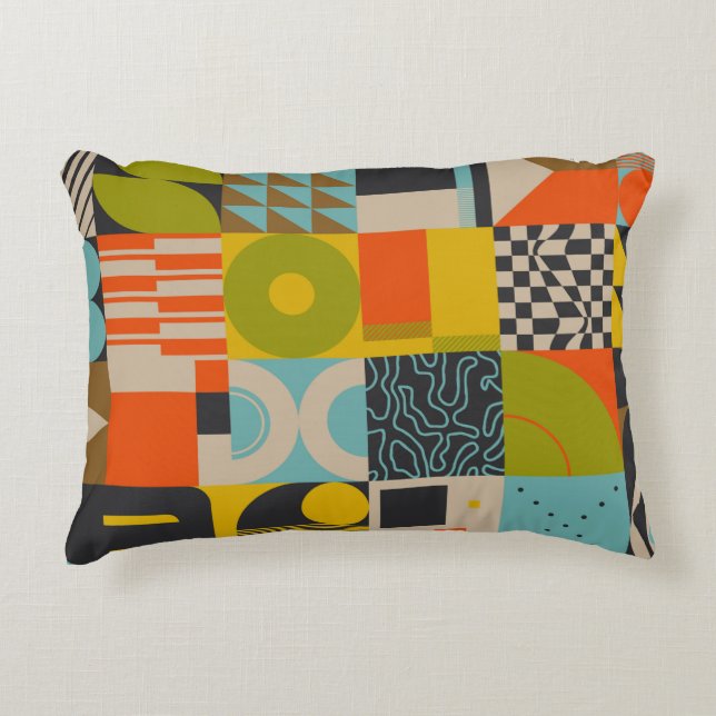 Retro future inspired artwork of abstract symbols  decorative cushion (Front)