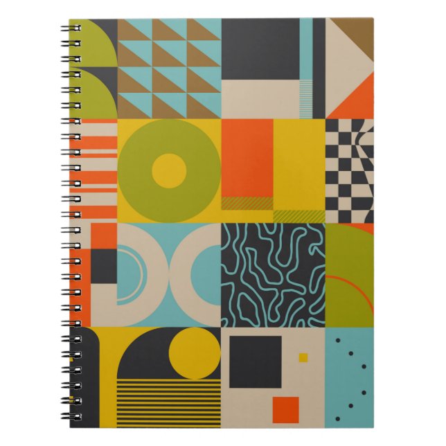 Retro future inspired artwork of abstract symbols  notebook (Front)