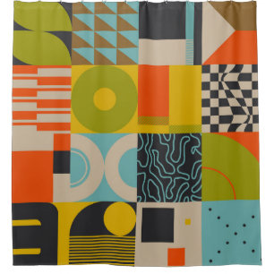 Retro future inspired artwork of abstract symbols shower curtain