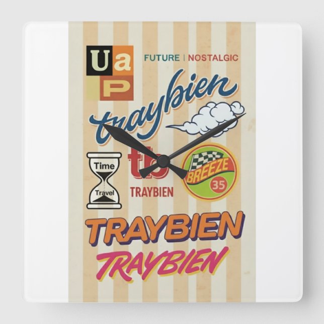 Retro-Future 'Traybien' Time Warp Square Wall Clock (Front)