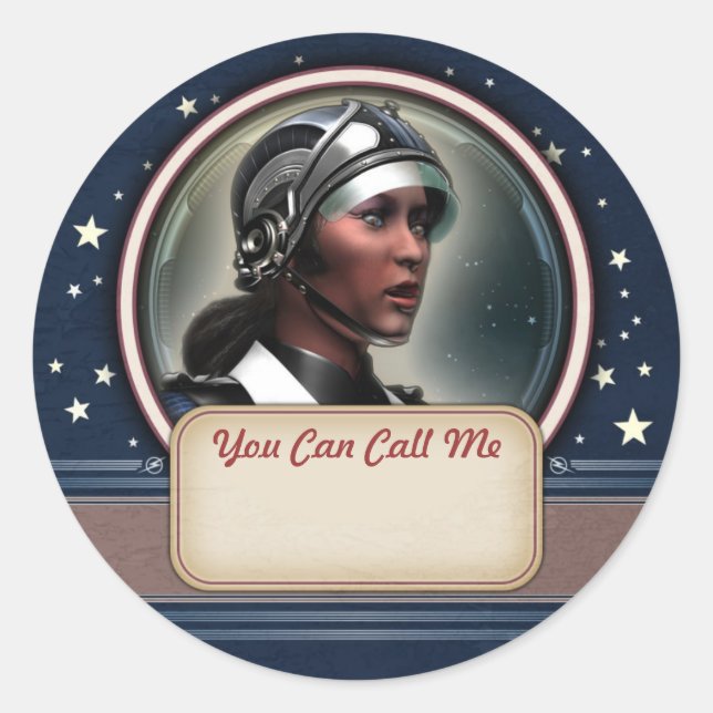 Retro Future Woman Name Tag Stickers (Front)