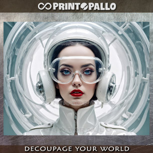 Retro futurism, Cyber Woman in white Tissue Paper