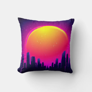 Retro Futurism. futuristic synth wave illustration Cushion