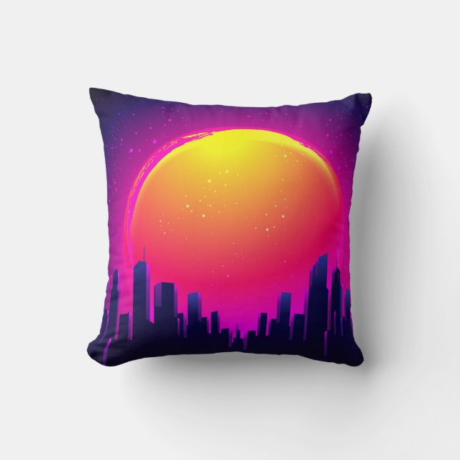 Retro Futurism. futuristic synth wave illustration Cushion (Front)