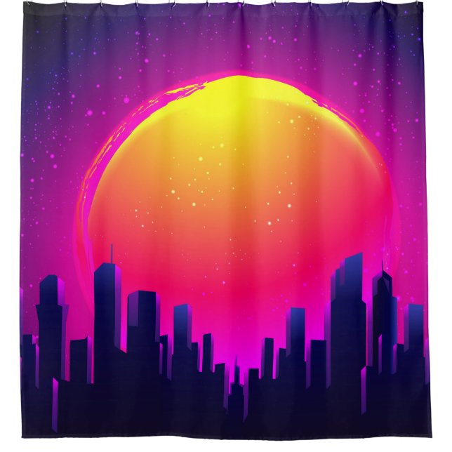Retro Futurism. futuristic synth wave illustration Shower Curtain (Front)