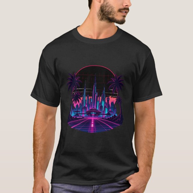Retro Futurism Neon Synthwave T-Shirt (Front)
