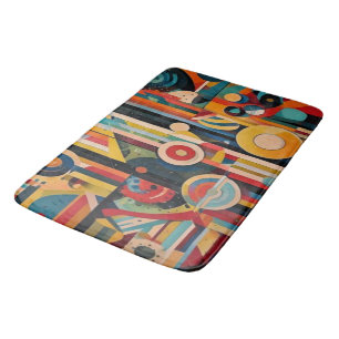 Retro-Futurist Abstract Geometric Bath Mat
