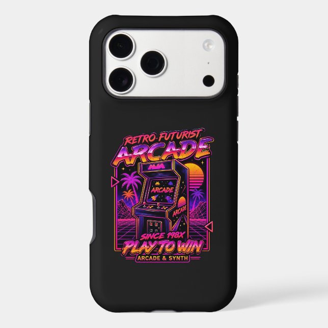 Retro Futurist Arcade Synthwave Neon Phone Case (Back)