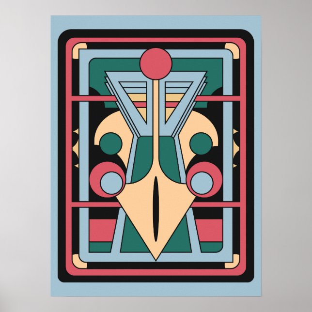 Retro Futurist Art Deco Geometric Peacock Poster (Front)