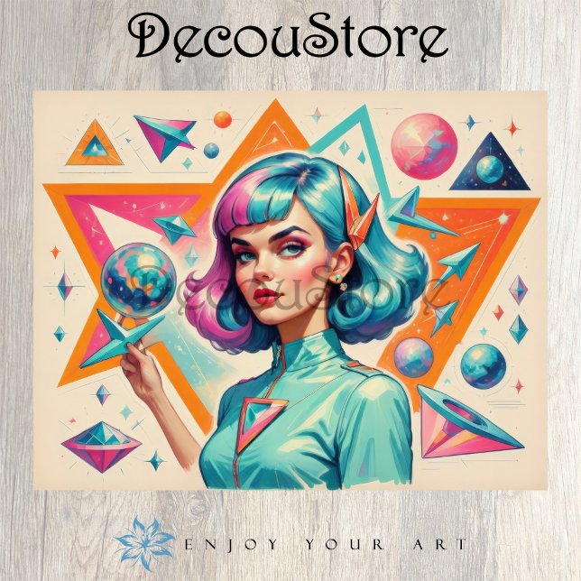 Retro Futurist Girl – Pop Art Portrait Decoupage Tissue Paper (Creator Uploaded)