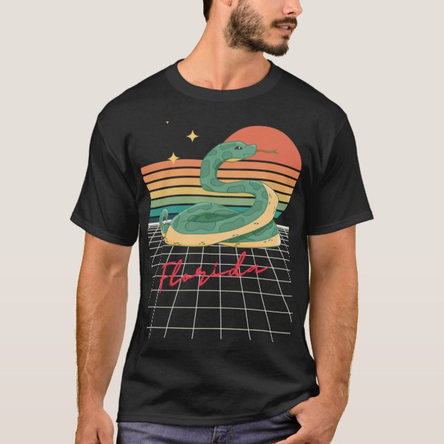 Retro Futuristic 80s Florida Sunset Snake Oversize T-Shirt (Front)