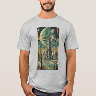 Retro Futuristic Alien City Postcard Art T-Shirt