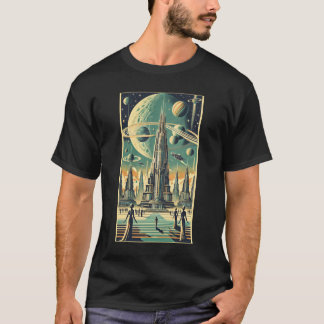 Retro Futuristic Alien City Postcard Art T-Shirt