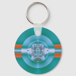 Retro Futuristic Aqua Coral Abstract Art Key Ring
