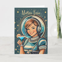 Retro Futuristic Astro Girl Martini Time