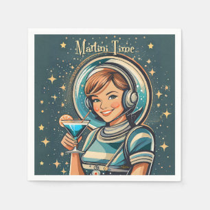 Retro Futuristic Astro Girl Martini Time Napkin