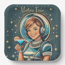 Retro Futuristic Astro Girl Martini Time