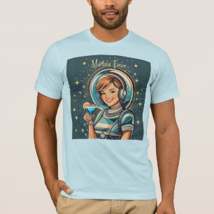 Retro Futuristic Astro Girl Martini Time T-Shirt