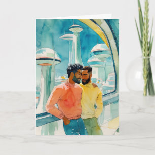 Retro-Futuristic Atomic-Age Embrace Card
