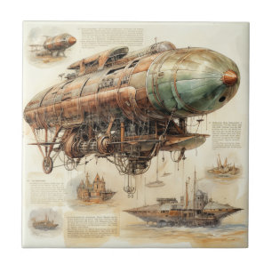 Retro Futuristic Brass Airship Engineering Tile