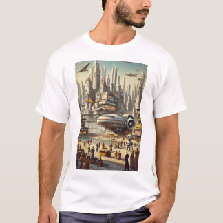 Retro-Futuristic Bustling Spaceport Sci-Fi  T-Shirt