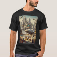 Retro-Futuristic Bustling Spaceport Sci-Fi
