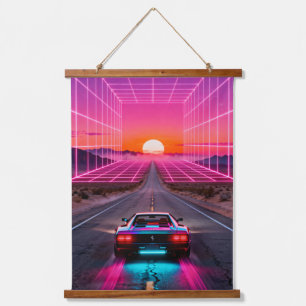 Retro Futuristic Car Sunset Wall Art Print - Neon