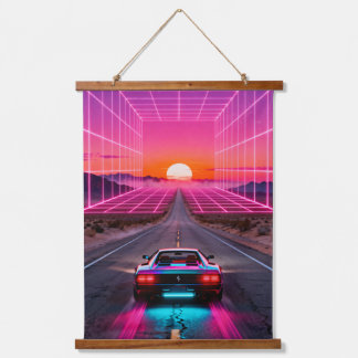 Retro Futuristic Car Sunset Wall Art Print - Neon 
