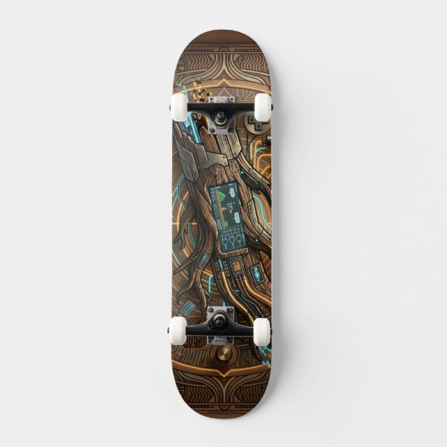 Retro-Futuristic Cybernetic Driftwood Fusion 2026 Skateboard (Front)