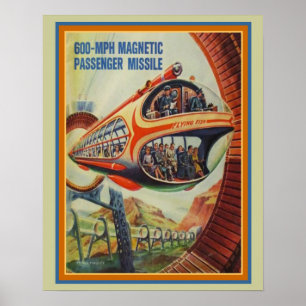 Retro Futuristic Flying Fish Passenger Missile Poster