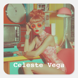 Retro Futuristic Glam Aesthetic Square Sticker