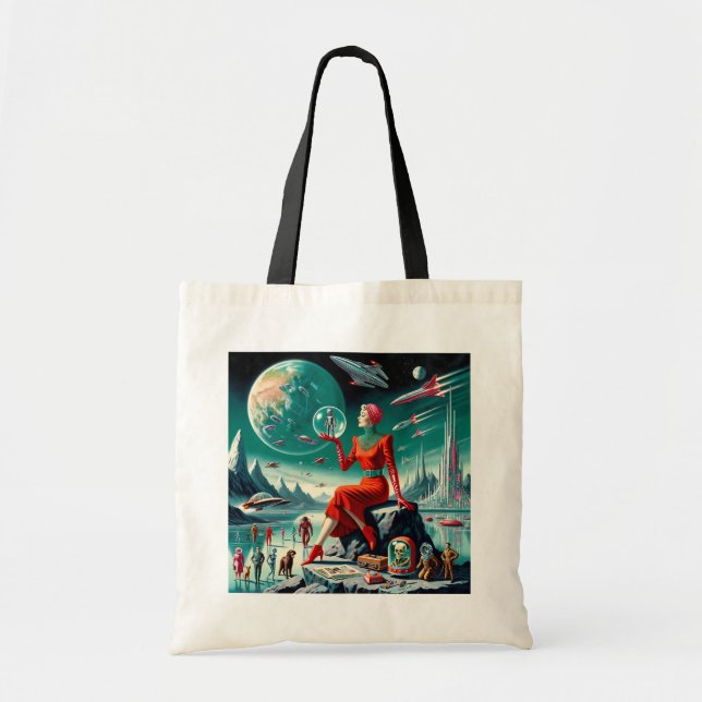 Retro Futuristic Illustration Tote Bag (Front)