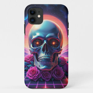 Retro  Futuristic landscape 1980s style. purple wi iPhone 11 Case