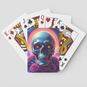 Retro Futuristic landscape 1980s style. purple wi Playing Cards